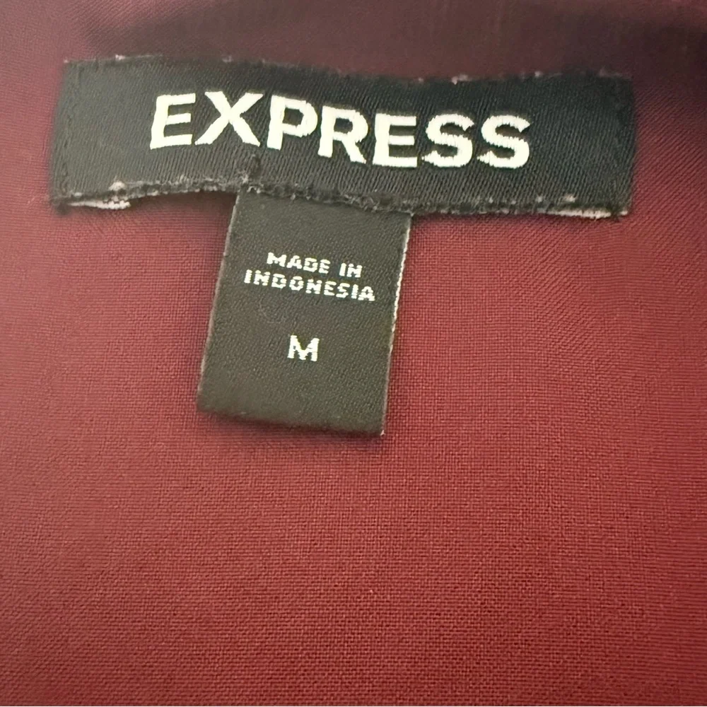 Express Burgundy Wine Boho Ruffle Tie Waist Mini Dress M Fall Holiday Chic - Picture 6 of 9